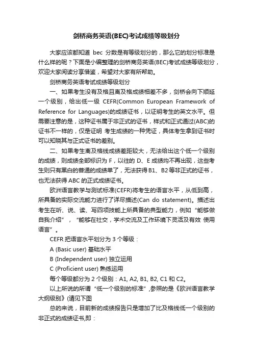剑桥商务英语（BEC）考试成绩等级划分