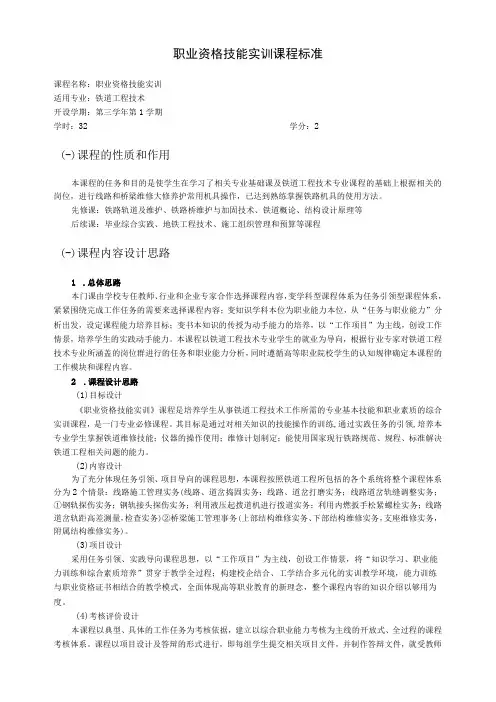 职业资格技能实训课程标准