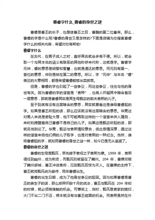 曹睿字什么_曹睿的身世之谜
