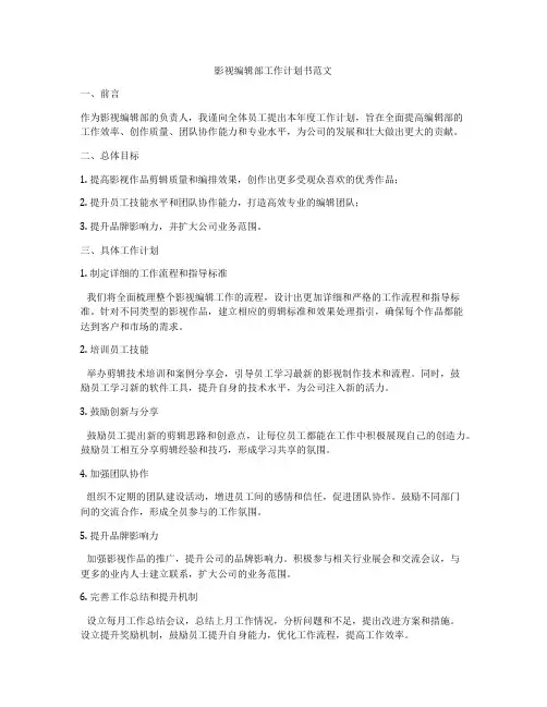 影视编辑部工作计划书范文
