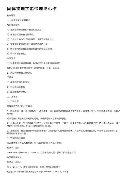固体物理学能带理论小结