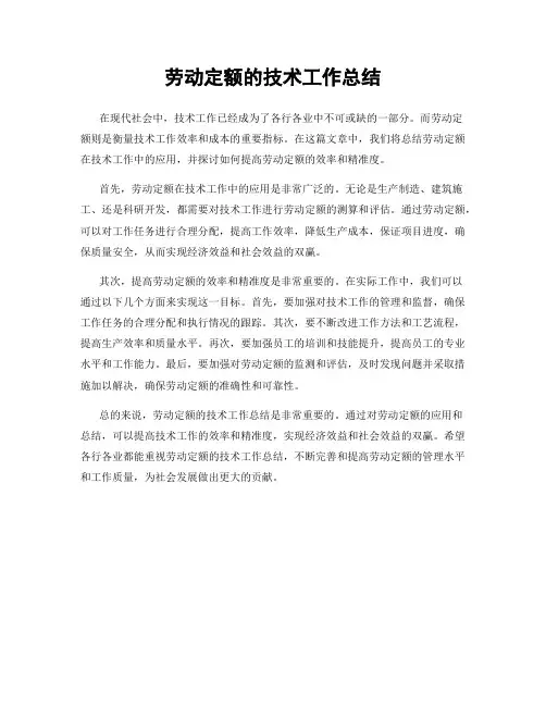劳动定额的技术工作总结