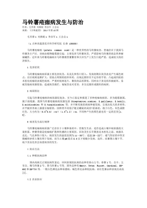 马铃薯疮痂病发生与防治