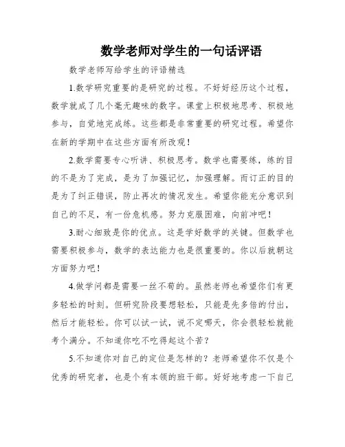 数学老师对学生的一句话评语