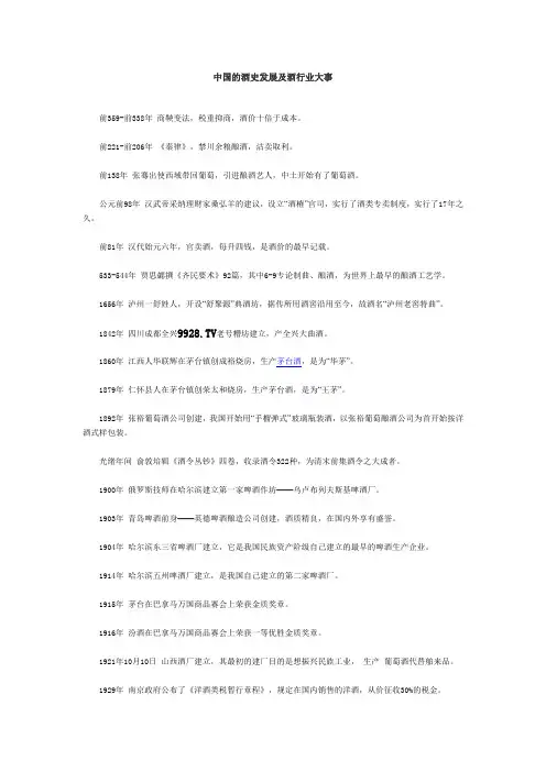 中国的酒史发展及酒行业大事