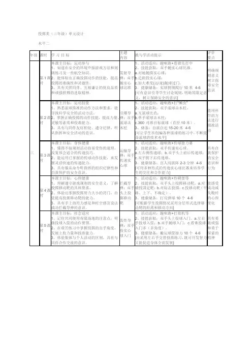 投掷类(三年级)单元设计