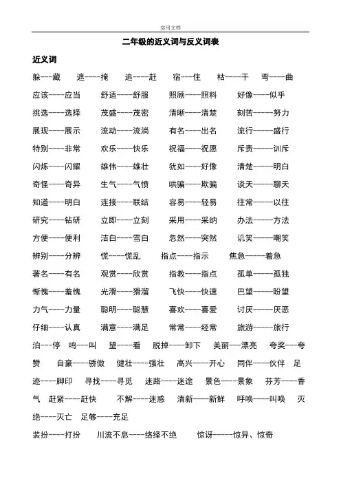 二年级上册语文近、反义词及多音字等