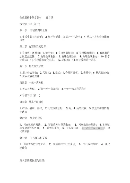 【精品】新鲁教版初中数学教材目录