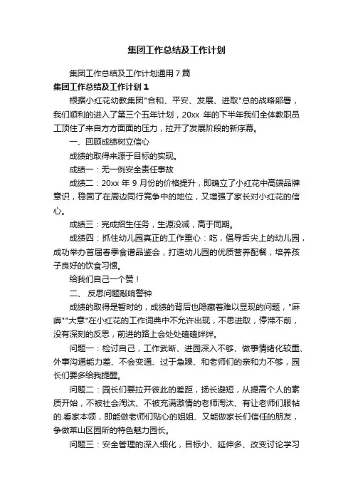 集团工作总结及工作计划通用7篇
