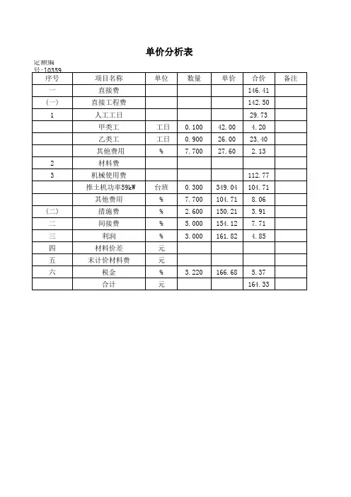 单价分析表