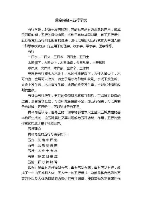 黄帝内经--五行学说