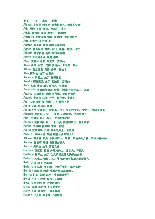 一些好听的英文名字及含义