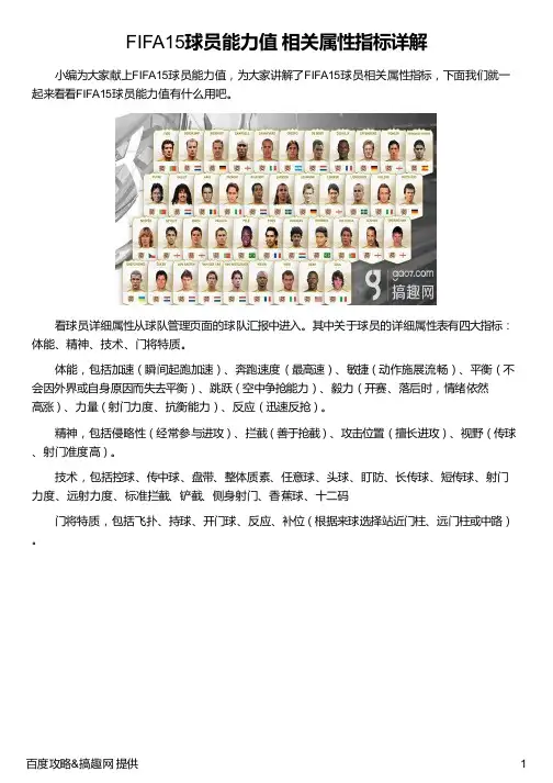 FIFA15球员能力值 相关属性指标详解