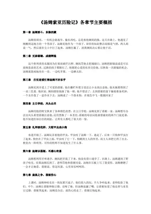 (完整版)《汤姆索亚历险记》各章节主要概括