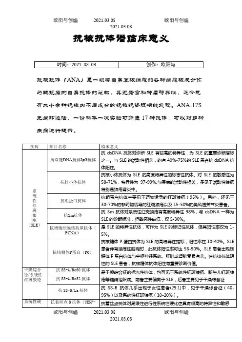 抗核抗体谱临床意义之欧阳与创编