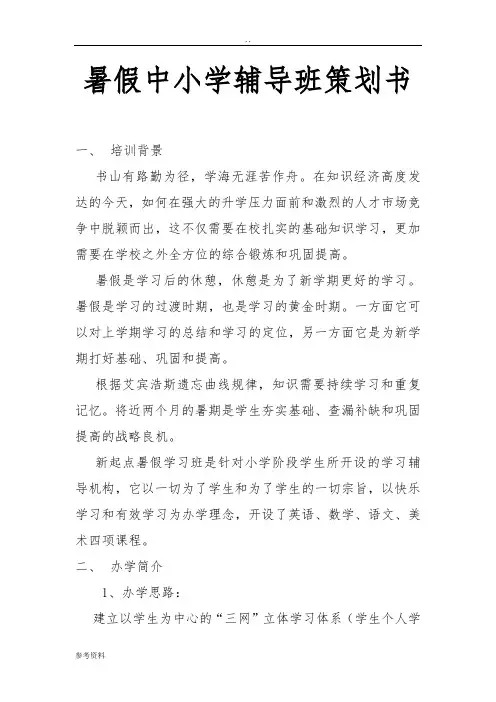 暑假中小学辅导班项目策划书