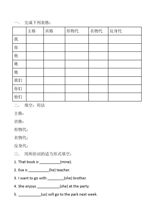 小学英语人称代词练习题