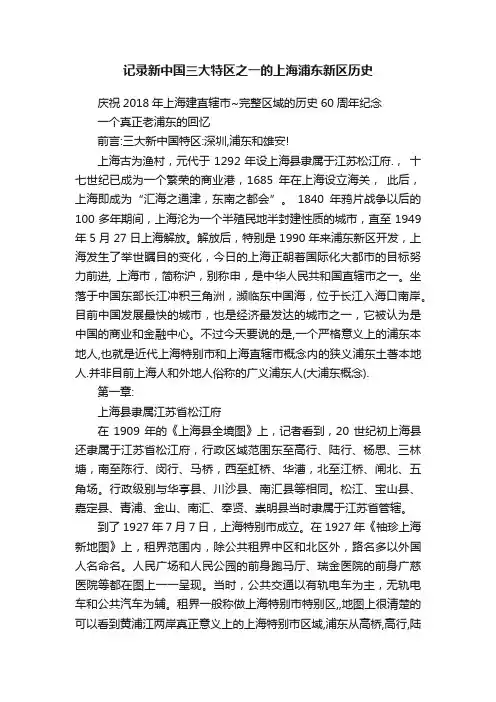 记录新中国三大特区之一的上海浦东新区历史