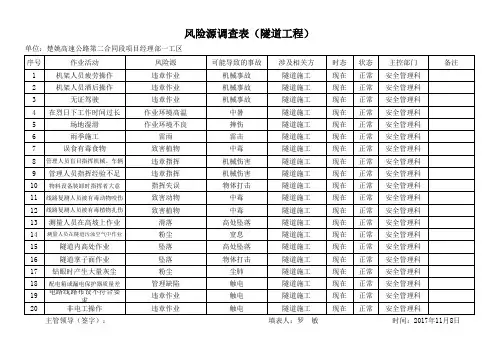 隧道危险源调查表