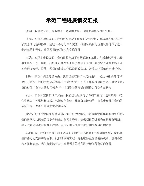 示范工程进展情况汇报