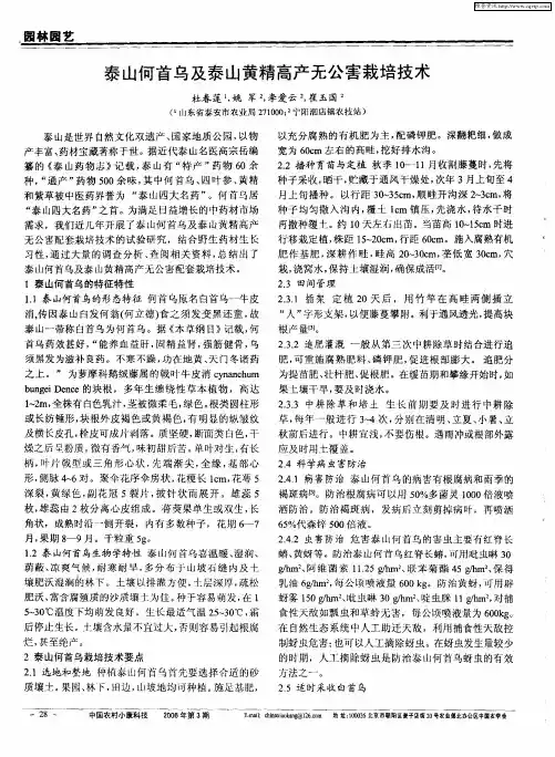 泰山何首乌及泰山黄精高产无公害栽培技术