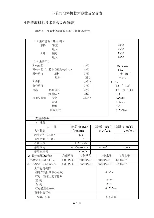 斗轮堆取料机技术参数及配置表