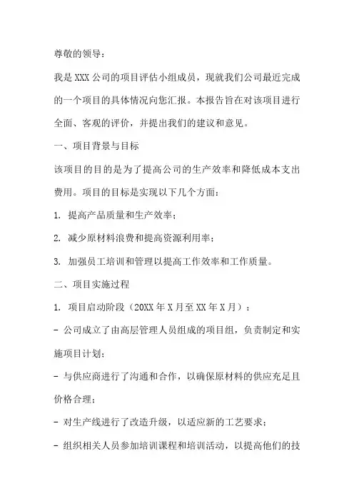 企业的项目评估报告范文五