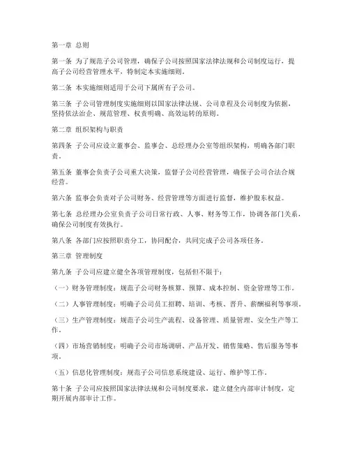 子公司管理制度实施细则