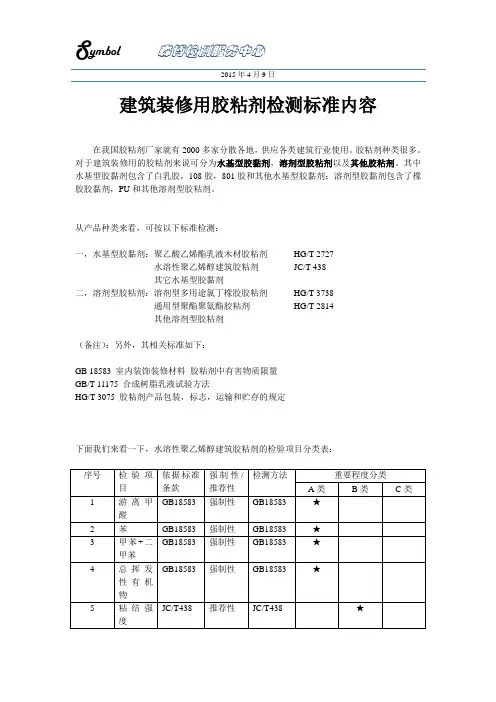 建筑装修用胶粘剂检测标准内容