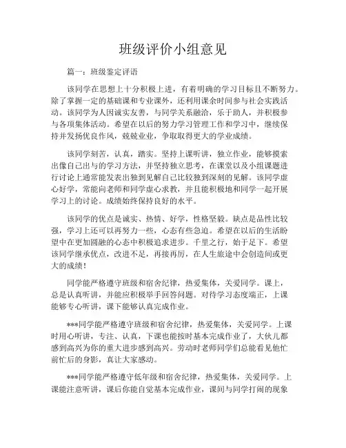 班级评价小组意见
