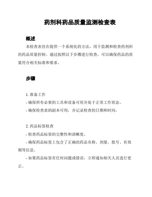 药剂科药品质量监测检查表