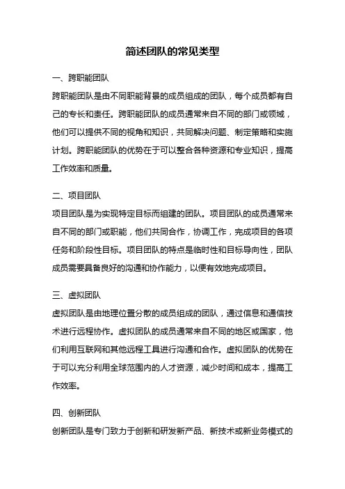 简述团队的常见类型