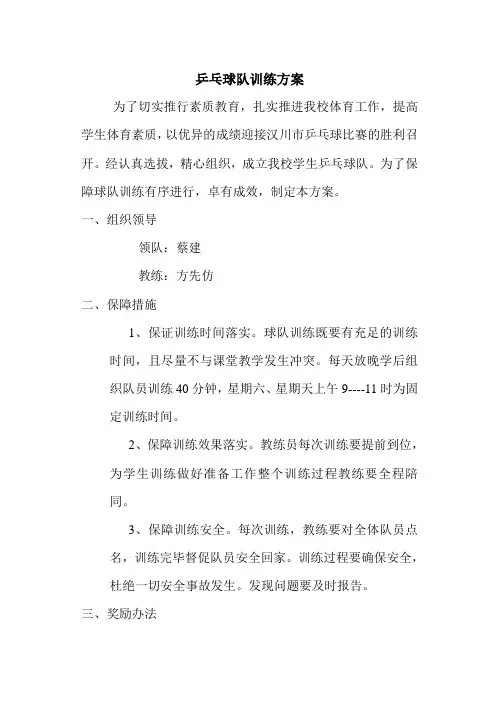 乒乓球队训练方案