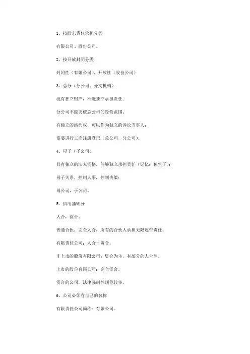 公司分类标准,公司性质分类