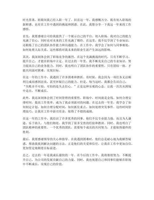 工作入职一年感想