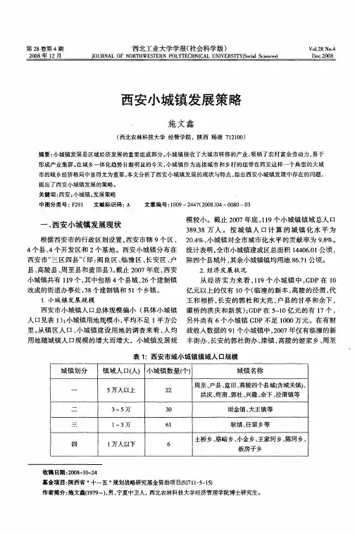 西安小城镇发展策略