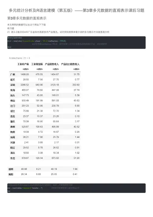 多元统计分析及R语言建模(第五版)——第3章多元数据的直观表示课后习题
