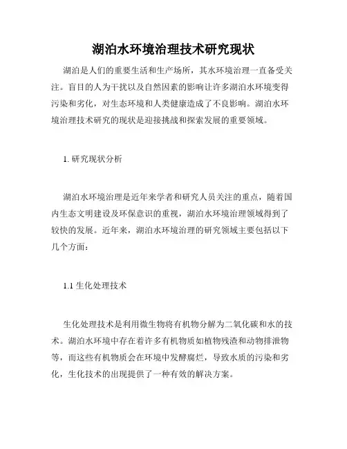 湖泊水环境治理技术研究现状