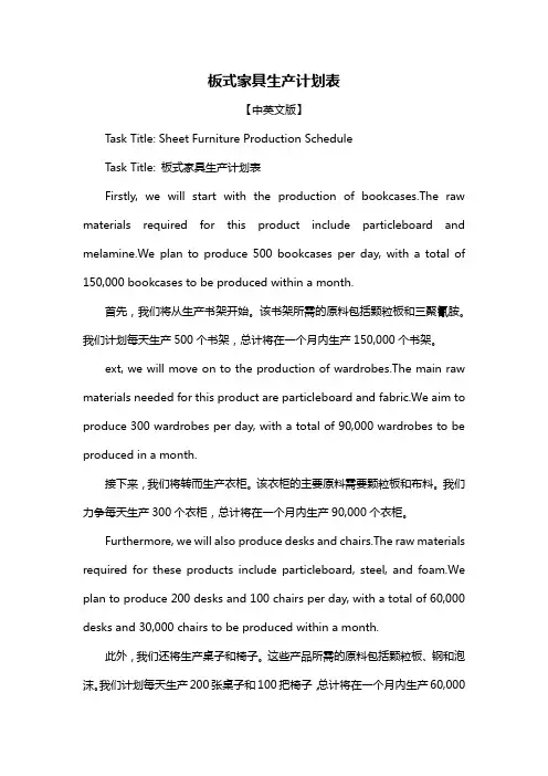 板式家具生产计划表
