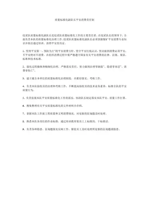 质量标准化副队长安全生产责任制