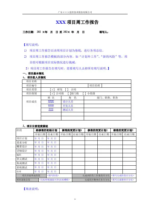 CMMI-项目周报模板