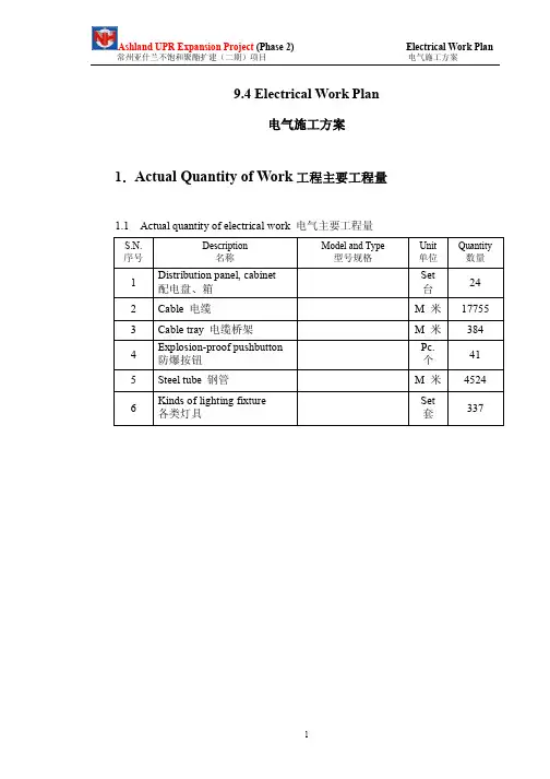 中英文对照电气施工方案