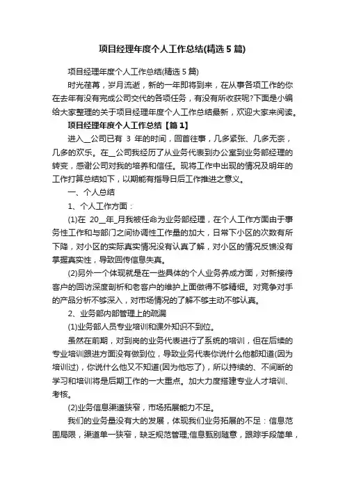 项目经理年度个人工作总结（精选5篇）