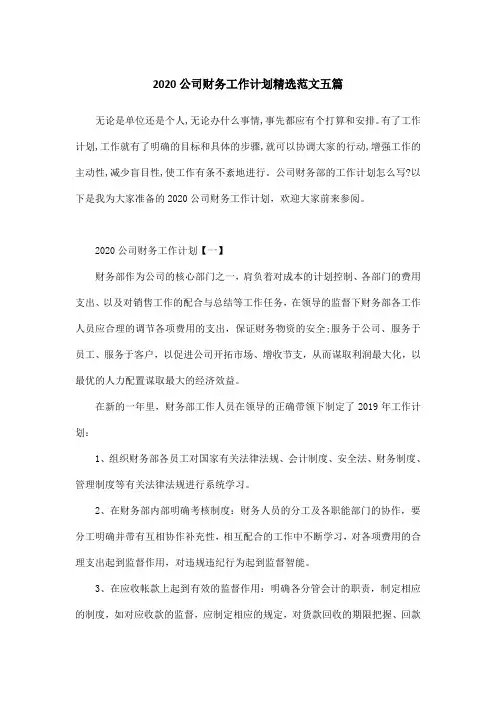 2020公司财务工作计划精选范文五篇