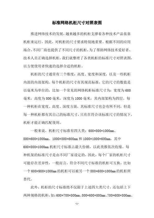 标准网络机柜尺寸对照表图