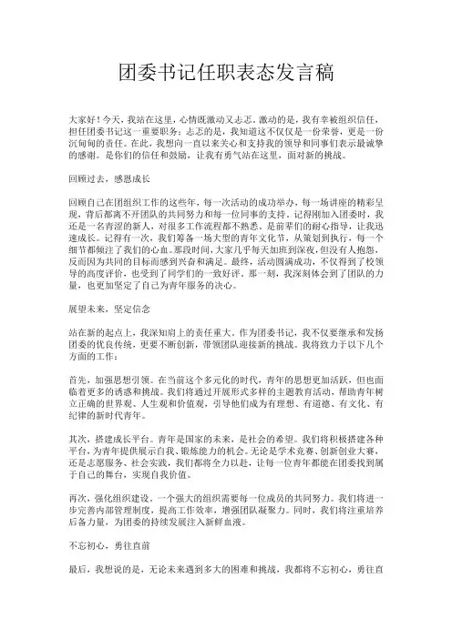 团委书记任职表态发言稿