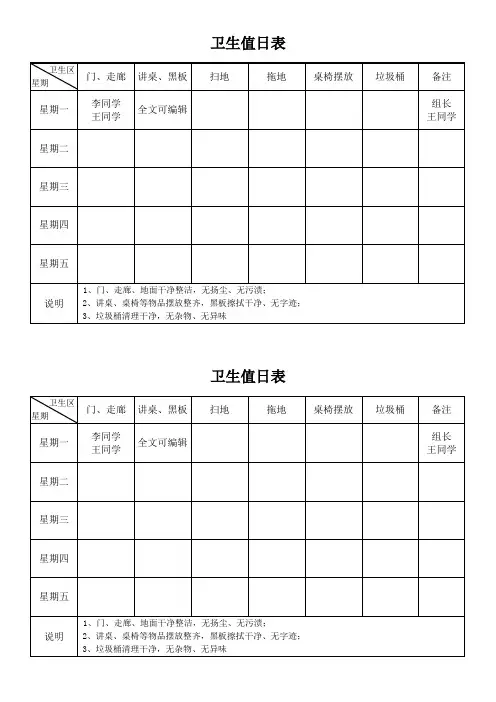 卫生值日表