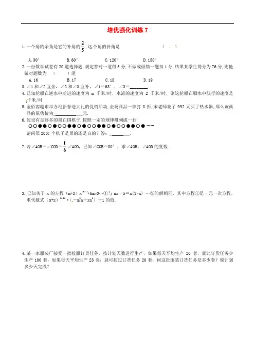 (通用版)七年级数学上册培优强化训练【7】(含答案解析)