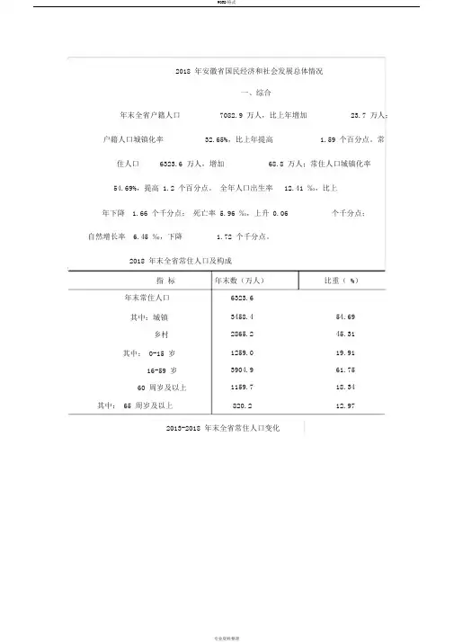 2018年安徽省国民经济和社会发展总体情况