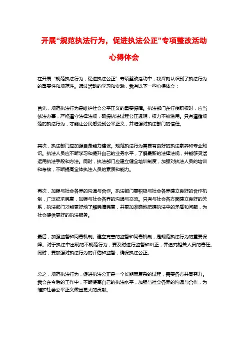开展“规范执法行为,促进执法公正”专项整改活动心得体会